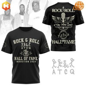 A Tribe Called Quest Rock & Roll Hall of Fame Shirt front and back designs on black t-shirt