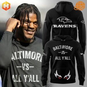 Baltimore Ravens vs All Y'all Hoodie and t-shirt design with player model