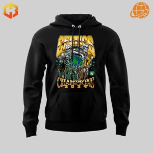 Detailed view of Boston Celtics NBA Champions 2024 Hoodie graphic design