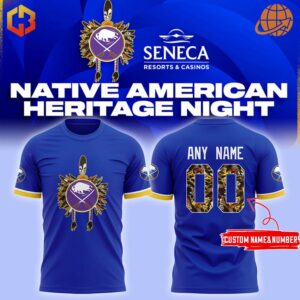 Buffalo Sabres Native American Heritage Month Shirt front and back view with customizable name and number