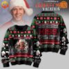 Clark Griswold Happiest Christmas Sweater with humorous Christmas graphics and festive text on front and back.