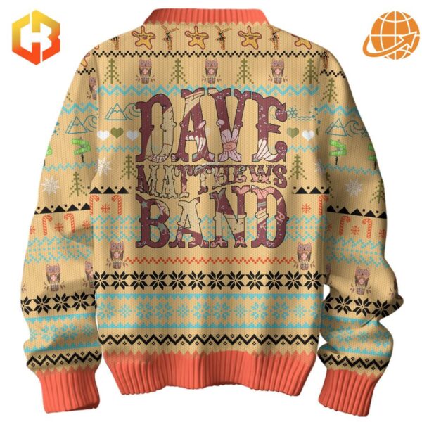 Warm Dave Matthews Band Christmas Sweater showcasing intricate holiday patterns and signature band logo.