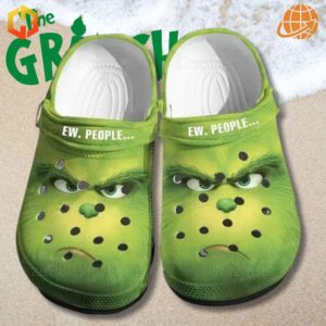 Ew People Grinch Crocs Shoes with detailed Grinch face and 