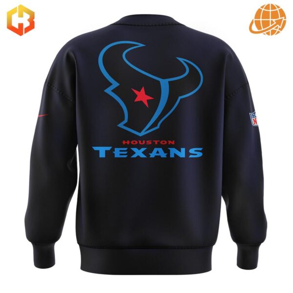 Navy blue Houston Texans sweatshirt with team logo back view