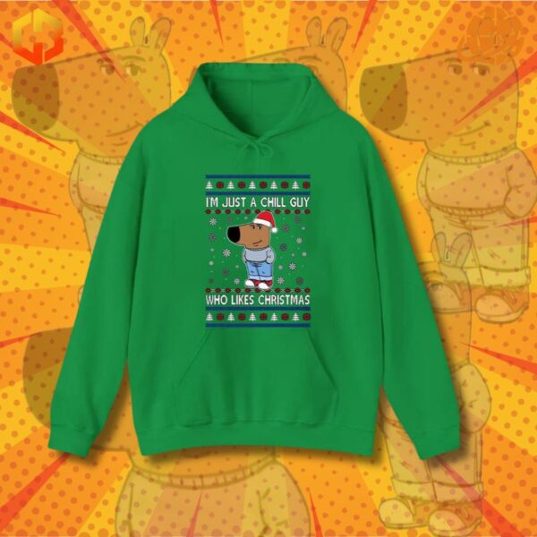 Green 'Chill Guy' Christmas-themed hoodie for holiday cheer