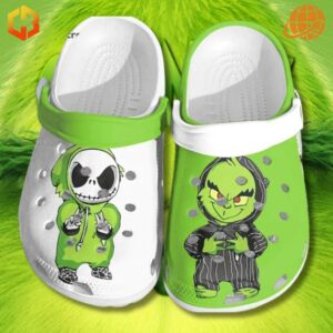 Step into festive fun with the Jack Skellington and Grinch Crocs Shoes!