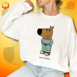 Trendy white sweatshirt with chill guy meme