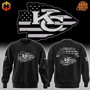 Kansas City Chiefs US Flag black sweatshirt design with front and back views.