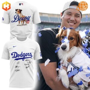 Celebrate your Dodgers pride with the white Los Angeles Dodgers Decoy Dog Shirt—crisp, classic, and full of charm!