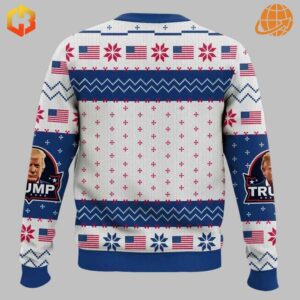 Back view of Make Christmas Great Again Sweater showing patriotic pattern with American flags and snowflakes.