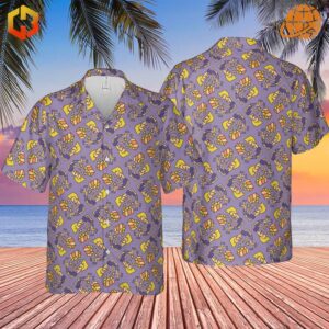 Two Nachos Rule Beavis and Butthead Hawaiian Shirts on display with beach and palm tree background.