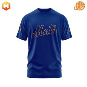 A blue t-shirt with the words "Amazin'" and "OMG" in orange and white, referencing the New York Mets.