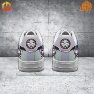 Rear view of Night Before Christmas Jack Skellington Sally Air Force 1 Shoes showing heel design and side artwork.