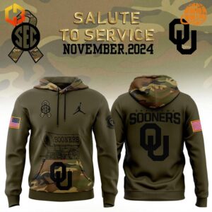 Show your Sooner pride and support our troops with the Oklahoma Sooners Salute to Service Camo Hoodie - a perfect blend of team spirit and patriotism.