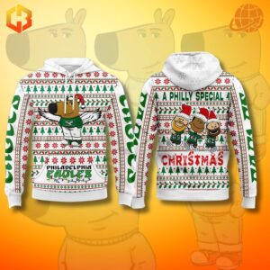 Comfy green Christmas hoodie for Philadelphia Eagles fans featuring a chill design.