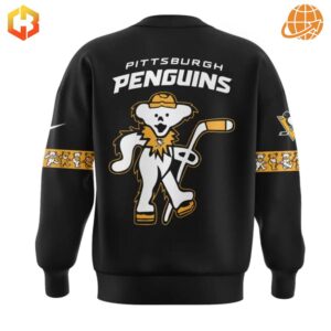 Back view of the Pittsburgh Penguins Grateful Dead Night Sweatshirt featuring a Grateful Dead bear and 'Pittsburgh Penguins' text.