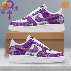 Purple and white Nike Air Force 1s inspired by Prince