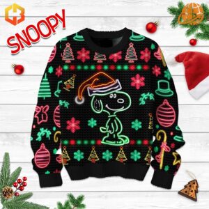 Holiday motifs on the Snoopy Black Christmas Sweater