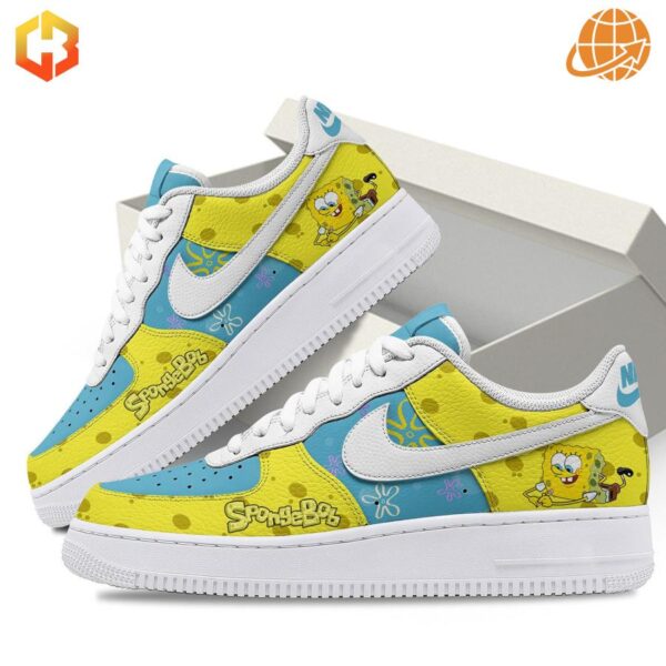 Nike Air Force 1 shoes with a Spongebob Squarepants Christmas theme.