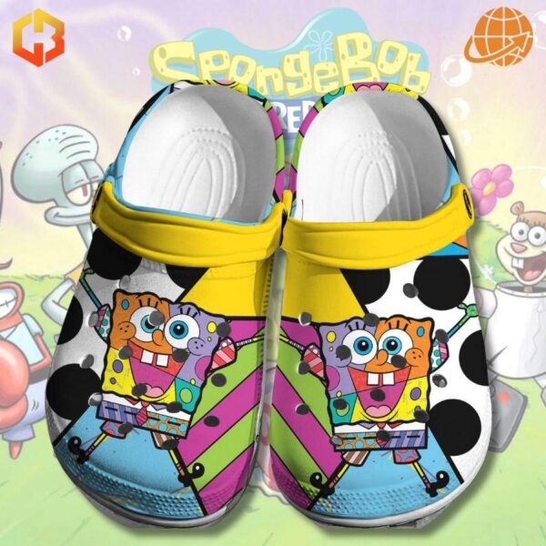 Spongebob Squarepants Crocs Shoes with colorful design and Spongebob character print.