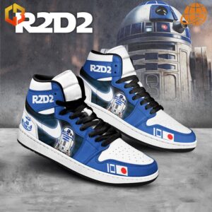 Step into the galaxy with the Star Wars R2D2 Air Jordan Shoes, featuring iconic R2D2 graphics and a striking blue and white design.