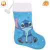 Disney's Stitch Christmas Stocking featuring a glittery blue Stitch on a starry background with white plush trim and pom-poms