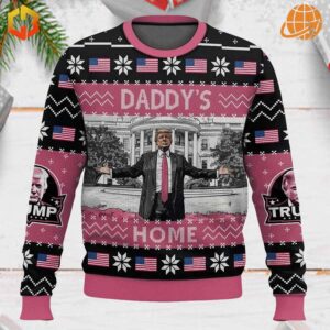 Trump Daddy’s Home Christmas Sweater with White House background