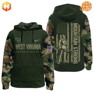 WVU hoodie with American flag and 