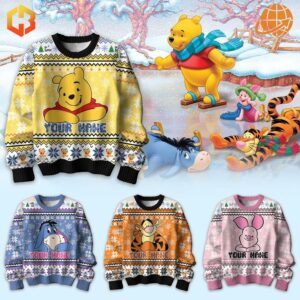 Fun Winnie-the-Pooh Christmas Sweater crafted from lightweight fabric for all-day comfort.