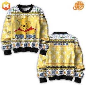 Adorable Pooh Bear Christmas Sweater designed for warmth and style during the holidays.