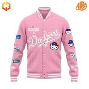 Pink Baseball Jacket with Hello Kitty x Los Angeles Dodgers