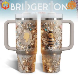 Bridgerton Diamond Bee Stanley Tumbler with intricate floral and diamond bee designs.