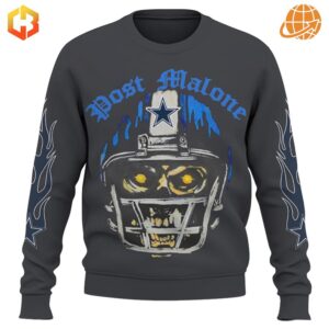 Front view of Dallas Cowboys Post Malone Sweatshirt with helmet graphic