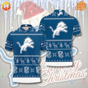 Festive Detroit Lions Polo with holiday design