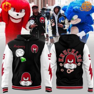 Detroit Lions Knuckles Hoodie displayed with Sonic and Knuckles costumes on city street.