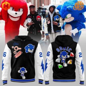 Detroit Lions Sonic Hoodie displayed with Sonic mascots and fans in similar apparel.