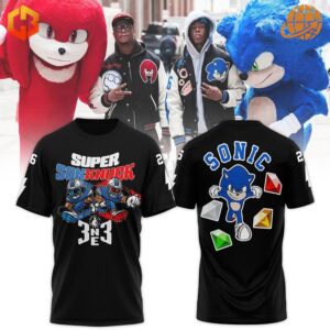 Detroit Lions Super Son-Knuck Sonic Shirt with football players resembling Sonic characters on the front.