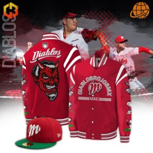 Diablos Rojos del México Baseball Jacket with red devil logo.