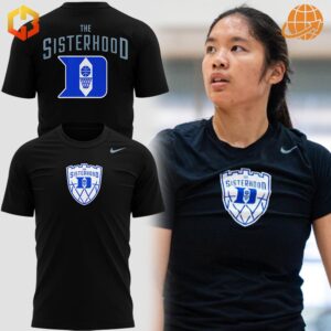 Duke Blue Devils Basketball The Sisterhood black shirts and player wearing the design