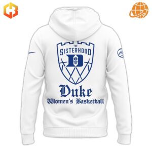 Back of white hoodie with blue 