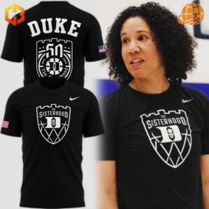 Coach wearing Duke Blue Devils Women's Basketball black Hoodie with jeans.