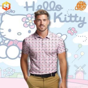 Polo shirt with modified 'Hello Kitty' logo"