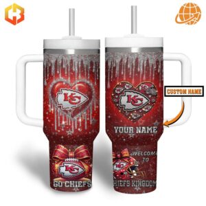 Kansas City Chiefs Go Chiefs Kingdom Christmas Tumbler with red and white dripping design.