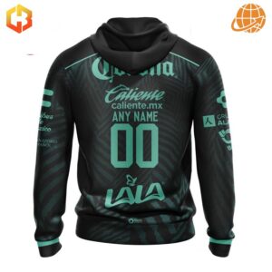 Rear view of Santos Laguna zip-up hoodie with 