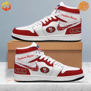 Step up your game with these personalized San Francisco 49ers Air Jordan 1 shoes, perfect for showing off your team spirit in style.