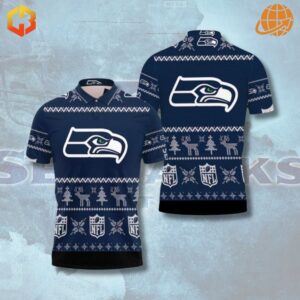 Festive polo shirt with Seattle Seahawks logo.