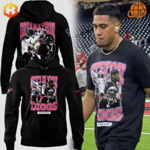 Stefon Diggs Houston Texans Hoodie showing front and back designs with action-packed images of Stefon Diggs and bold Dreamathon text.